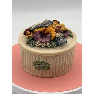 Vintage Pansy Trinket Pill Box by Artisan Flair - 3" Hand Painted Flowers